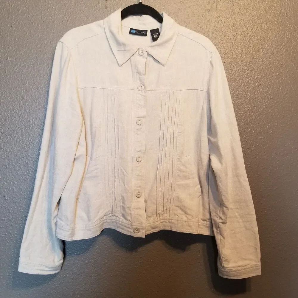 Relativity 1X Jacket 100% Linen Pintuck  Pleats Button Front Coastal Lagenlook